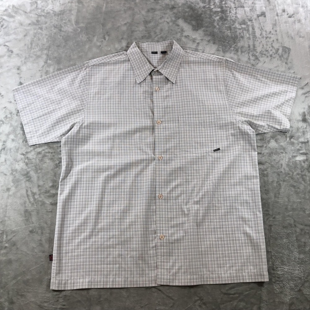 Vintage Rusty Shirt Mens Large Gray Check Short Sleeve Button Up Casual Y2K